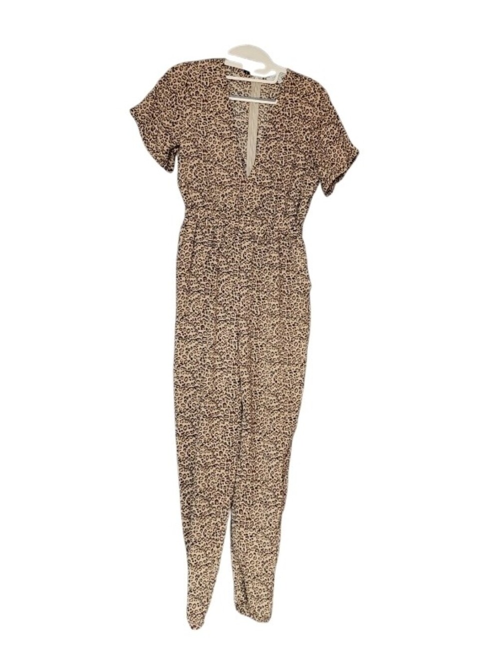 Cozy Casual Leopard-Print Short Sleeve Jumpsuit in Brown/Tan